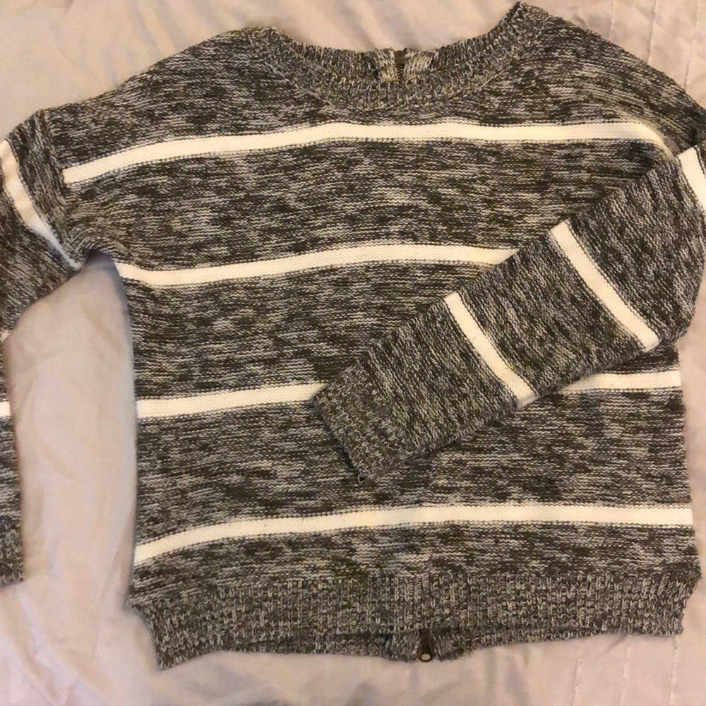Olive/white Striped Sweater w/ Back Zipper